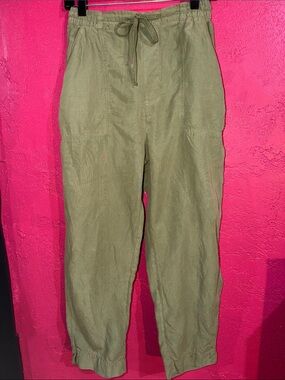 Zara Olive Green Lyocell & linen Drawstring relaxed fit crop Pants. Sz M.